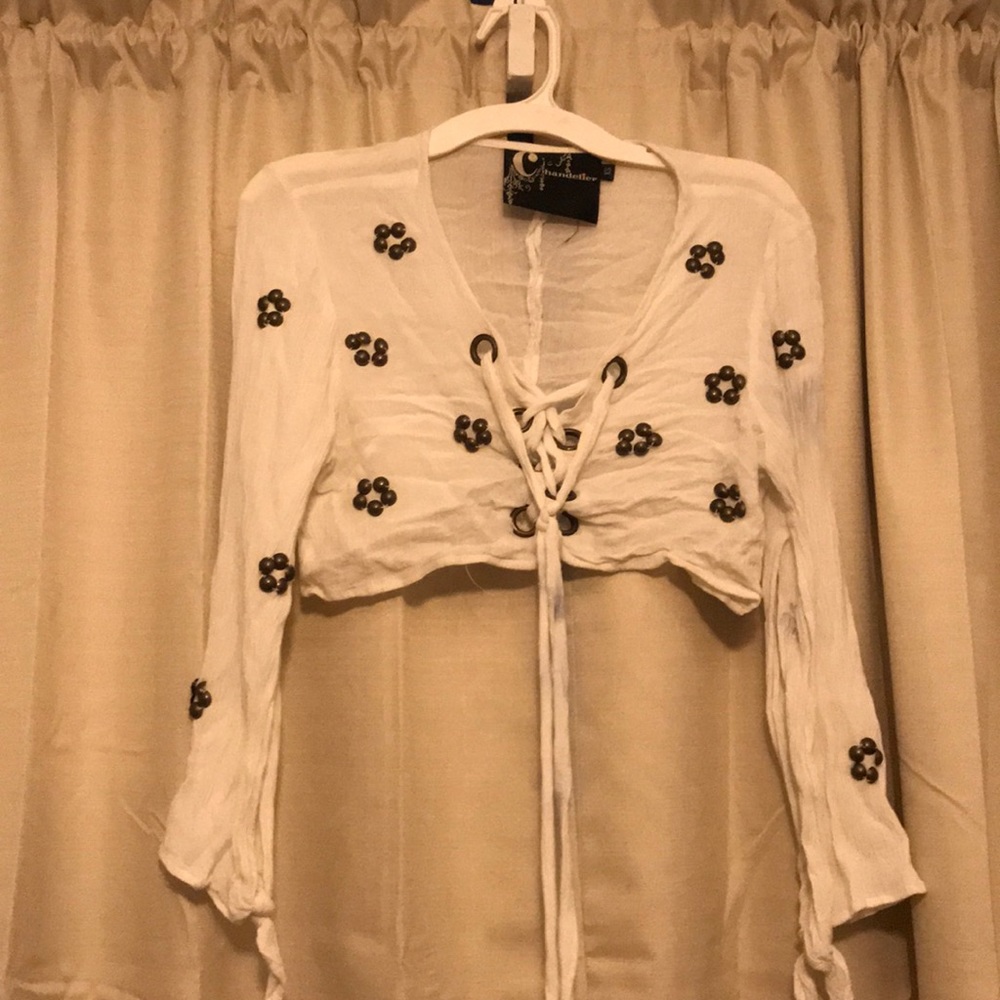 Long sleeve crop top criss cross front